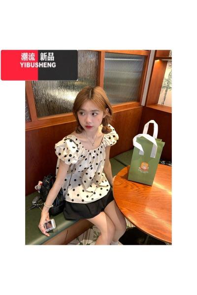 YIBUSHENG波点甜心~甜美波点泡泡袖衬衫上衣女季温柔风宽松连衣裙