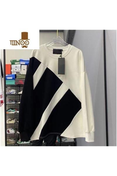 YANXU新款潮牌拼色黑白圆领卫衣男士网红春装休闲长袖打底衫上衣