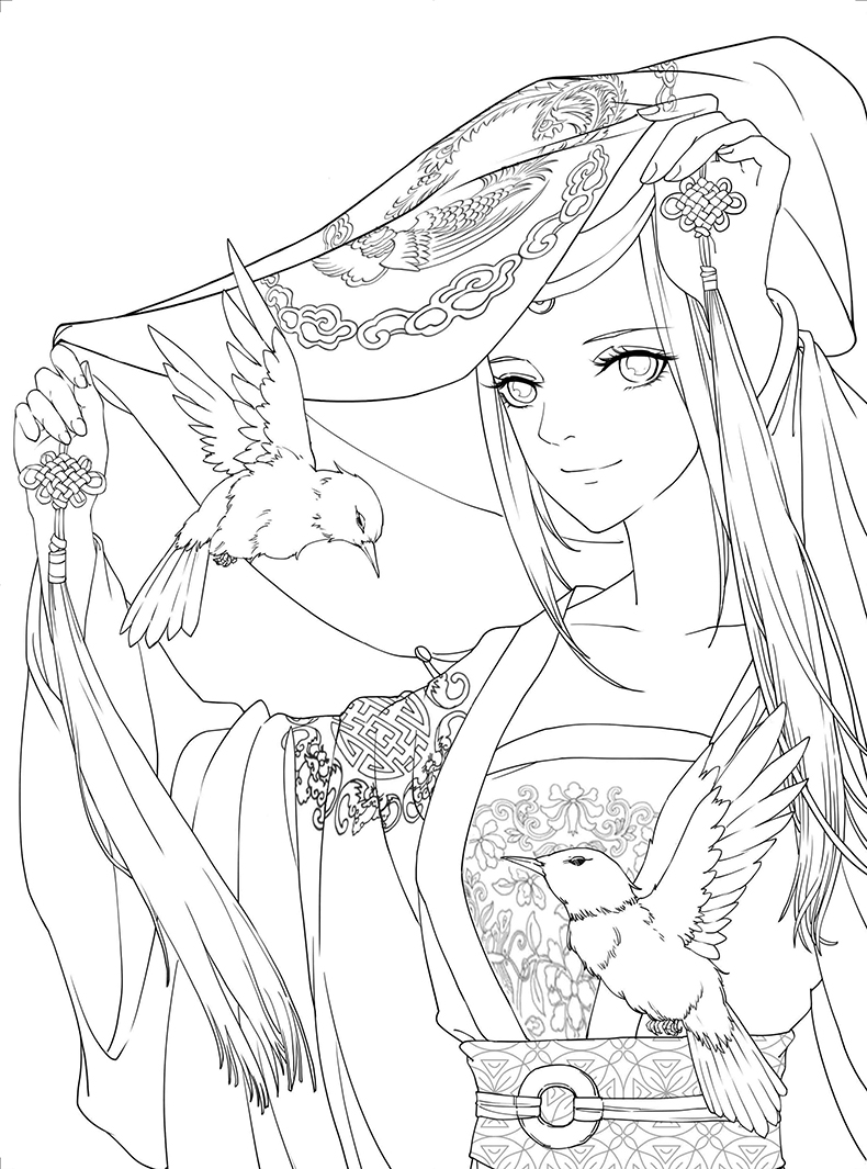 远山黛 唯美古风线描涂色集 插画人cg学院著零基础线描涂色书黑白线描