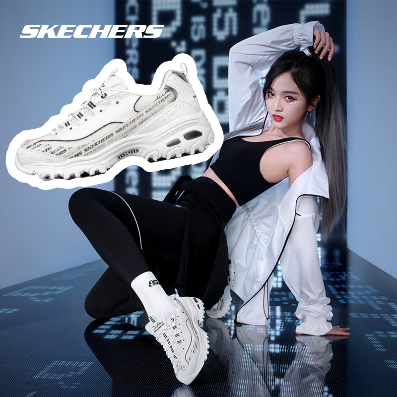 skechers斯凯奇厚底印花熊猫鞋休闲运动鞋149232wbk