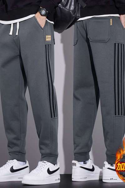 花花公子新款高品质秋冬新款男士加绒运动裤宽松简约百搭潮牌休闲束裤脚