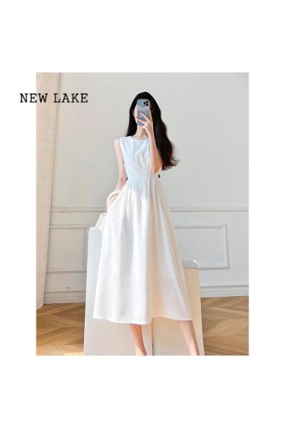 NEW LAKE赫本风白色无袖气质背心连衣裙法式收腰高级感显瘦吊带长裙女夏季