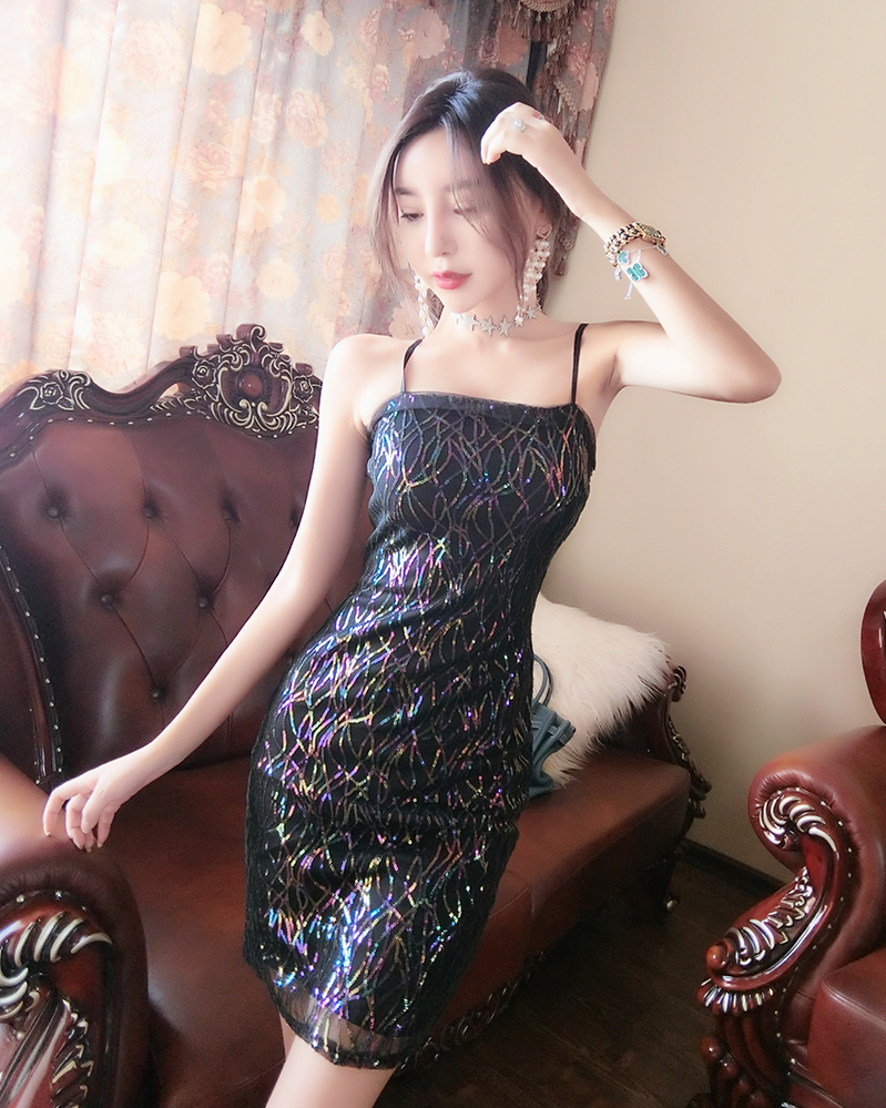 超级新品 幡然欧美范儿2019女装性感抹胸亮片闪闪吊带连衣裙夜店主播