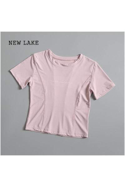 NEW LAKE短袖t恤女2024春夏新款弹力修身紧身瑜伽健身服运动跑步速干上衣