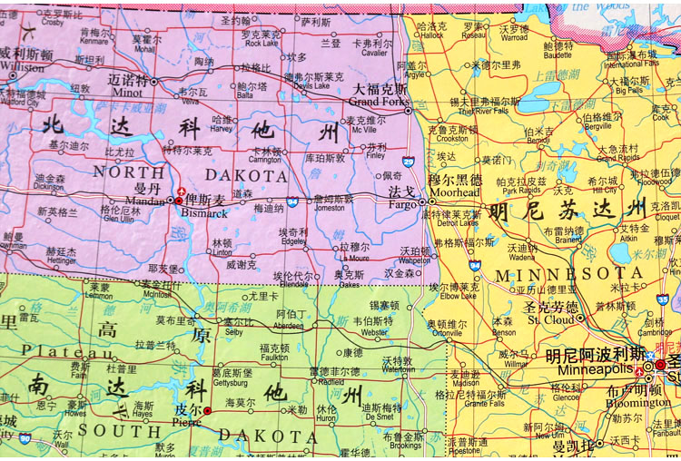 美国地图贴图大字中英文对照版117米x086米标注大学机场高速公路交通