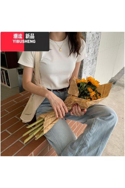 YIBUSHENG红色短袖T恤女装季2024新款小个子修身打底白T网红内搭上衣