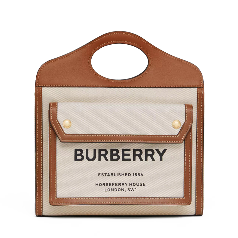 【预售4周左右发货】burberry/博柏利 迷你双色帆布拼皮革口袋包