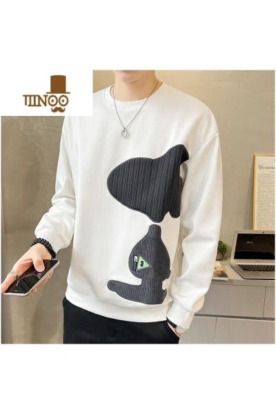 YANXU圆领卫衣男士春装2023新款拼接潮牌ins加绒加厚上衣打底衫