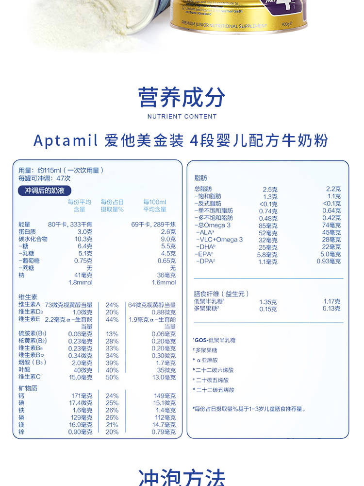 苏宁国际【新日期 免邮免税】澳洲新西兰aptamil爱他美金装奶粉4段2