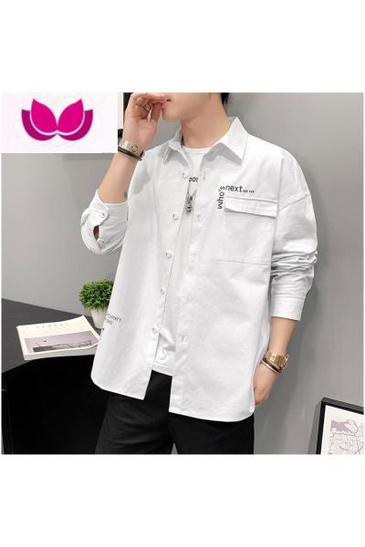 七斓长袖衬衫男士潮牌宽松休闲工装衬衣夏装服外套港风寸衫