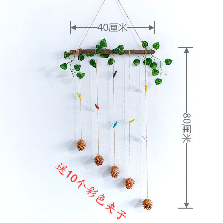 墙上挂照片装饰手工麻绳树枝松果壁饰客厅墙饰房间室内照片墙装饰