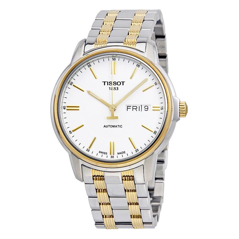 天梭tissot 男表 瑞士1853海星恒意系列 夜光双日历 钢带全自动机械表