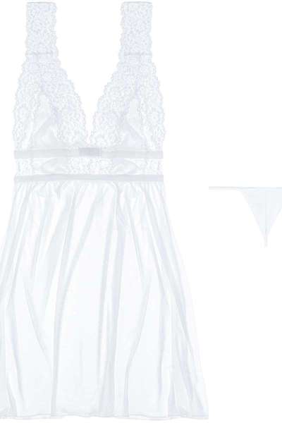 白色性感吊带薄款睡衣2020大码透明诱惑网纱蕾丝公主睡裙家居服女 费琳
