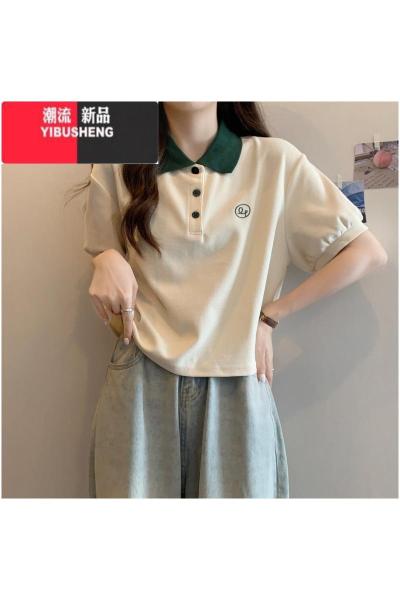YIBUSHENG大码女装正肩polo衫短袖t恤女季2024新款宽松胖mm显瘦翻领上衣