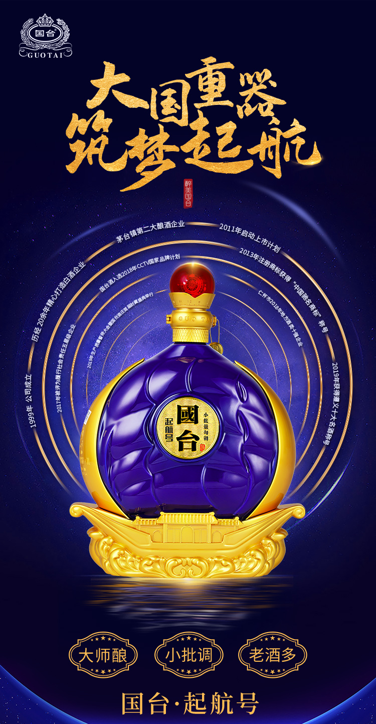 国台酒53度国台起航号正宗酱香型白酒大曲纯粮造窖藏老酒精选小批量勾