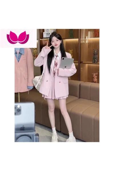 七斓学院风jk制服套装裙女早春季活泼减龄小香风百褶裙韩剧西装三件套