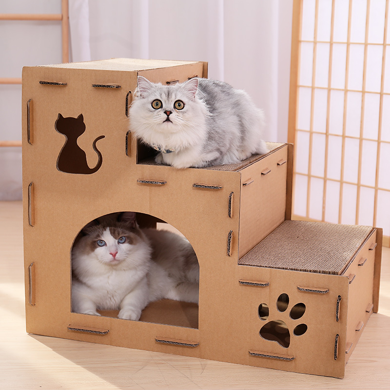 haodan瓦楞纸猫窝一体超大号猫咪纸箱房子猫屋幼猫睡觉的安全感双层猫