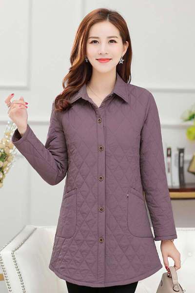 迪鲁奥(DILUAO)中老年妈妈衬衫色加厚加棉外套新款春秋宽松中长款保暖上衣