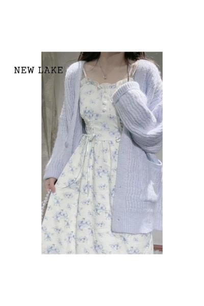 NEW LAKE今年流行漂亮绝美奶fufu套装裙茶歇法式碎花吊带连衣裙子小众设计