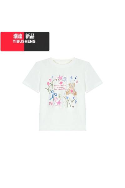 YIBUSHENG可爱小熊印花短袖正肩T恤女装季修身显瘦百搭短款上衣