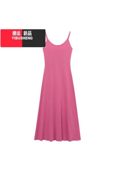 YIBUSHENG针织吊带粉色连衣裙女季新款外穿辣妹chic收腰修身内搭气质长裙