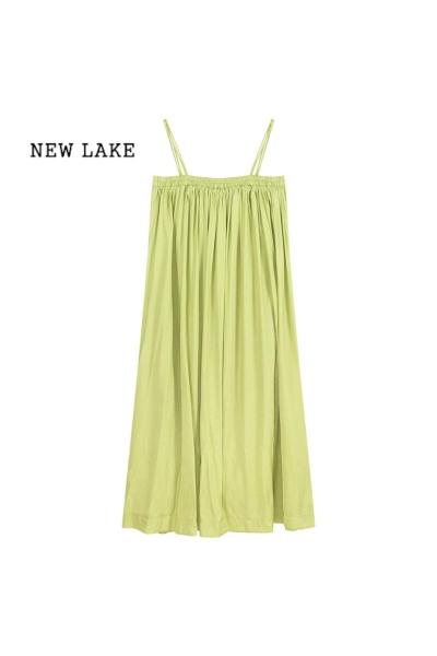 NEW LAKE法式高级感吊带连衣裙女装夏季氛围感气质海边度假a字中长款裙子