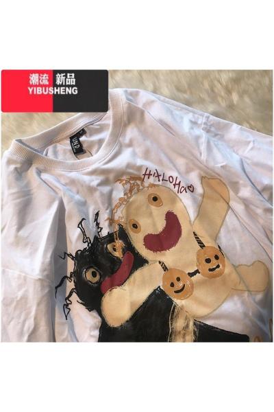 YIBUSHENG胖mm大码300斤美式复古短袖t恤女季2023新款中长款半袖上衣