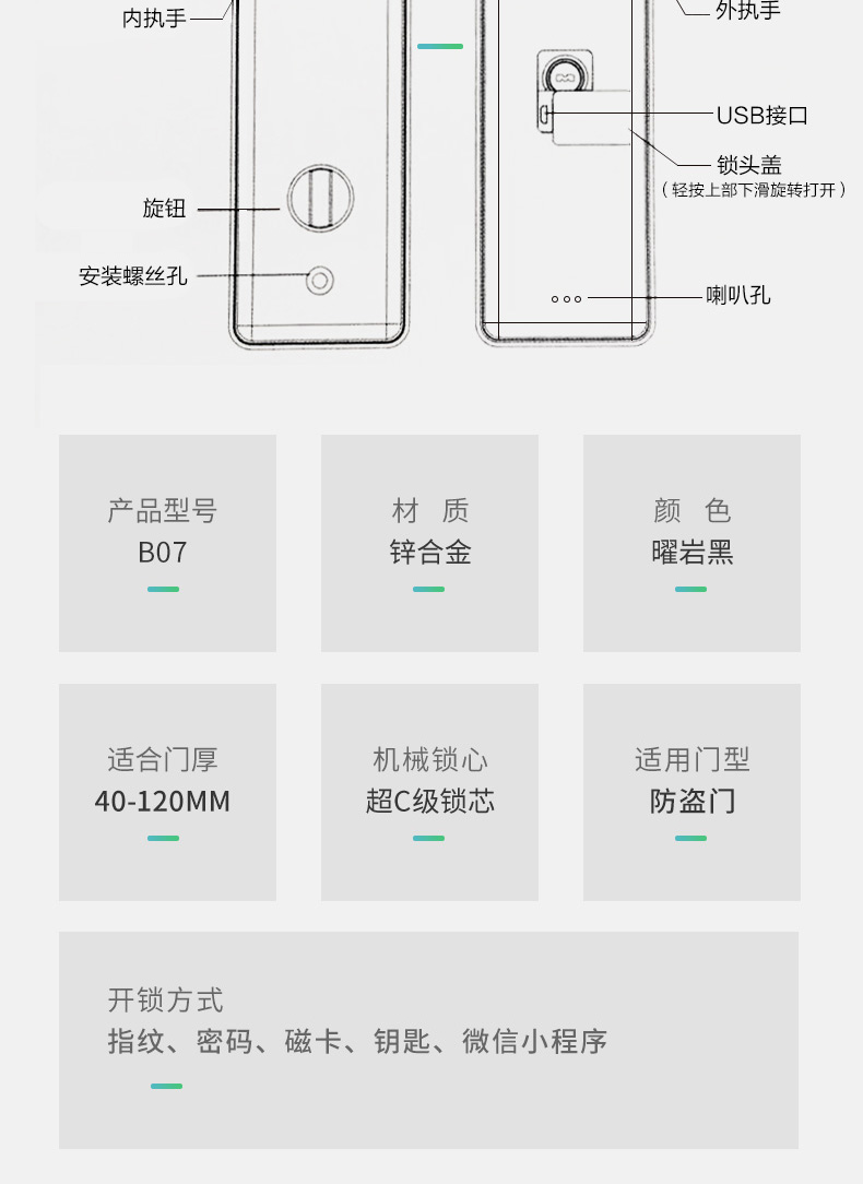 盼盼panpan盼盼防盗门家用b07指纹锁智能密码锁智能安全锁通用电子