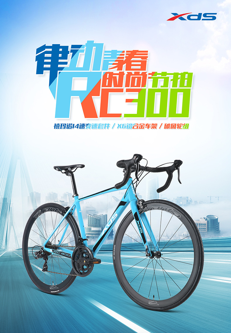 喜德盛公路车rc300公路自行车禧玛诺14速变速v刹成人弯把公路赛车