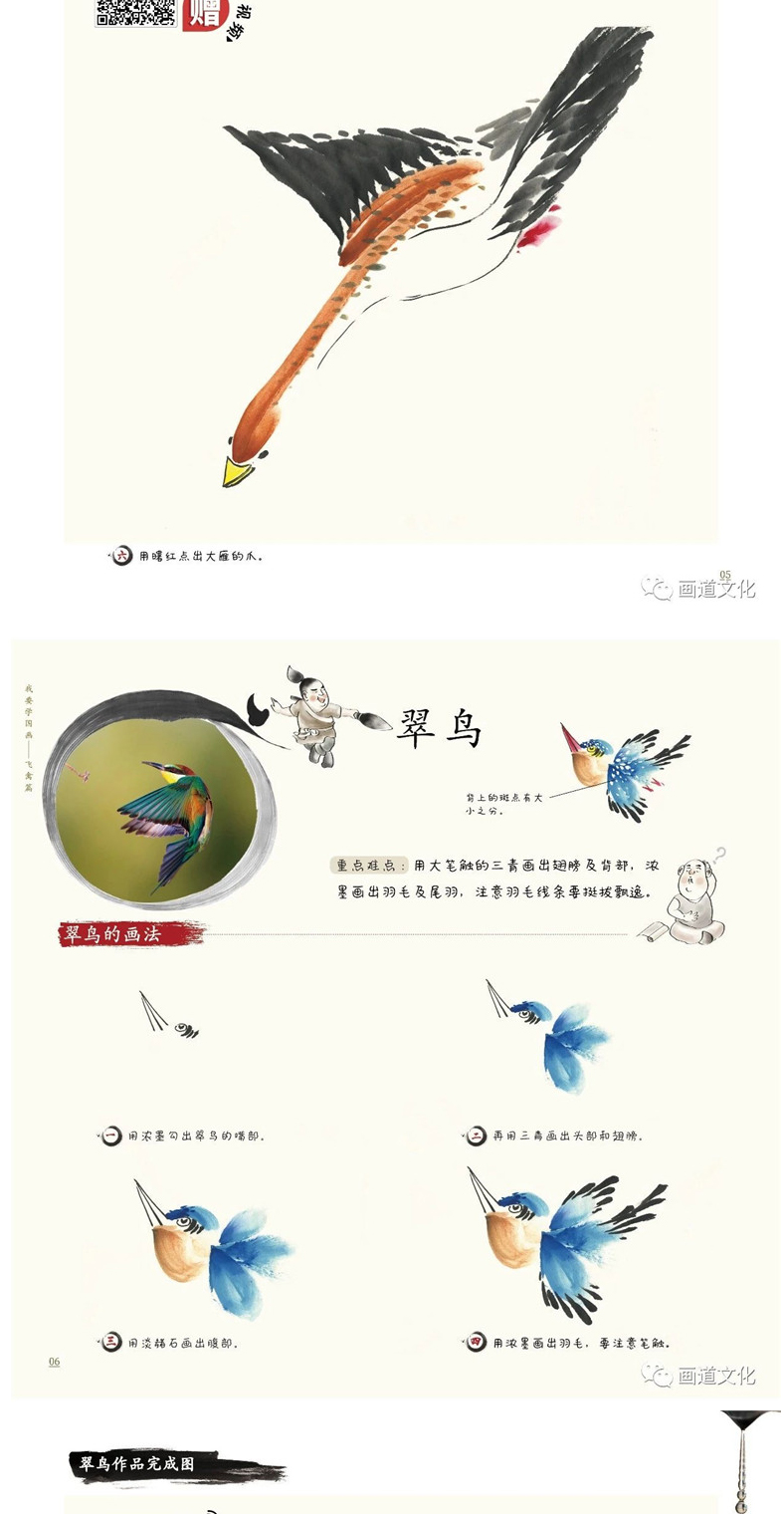 正版书籍赠教学视频我要学国画少儿国画基础入门教程 飞禽篇 儿童绘画
