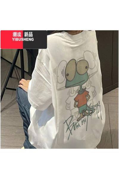 YIBUSHENG季多巴胺穿搭温柔上衣T恤女2023新款100宽松简约情侣短袖男