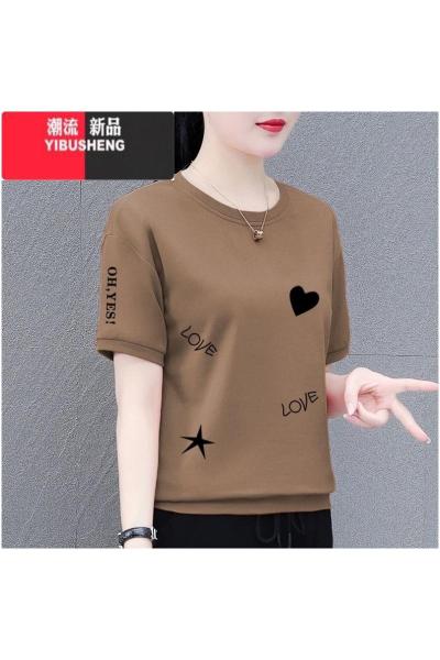 YIBUSHENG短袖T恤女季新款洋气减龄妈妈装遮肚显瘦打底衫圆领上衣女