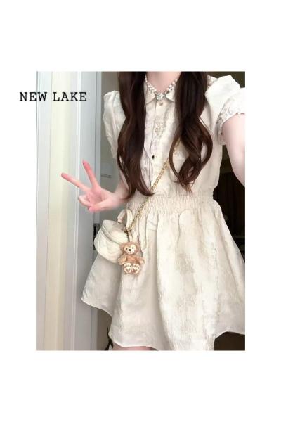 NEW LAKE法式初恋白色连衣裙女装夏季高级感气质仙女蓬蓬裙收腰小个子短裙