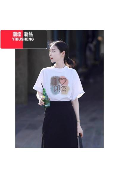 YIBUSHENG欧货洋气大版宽松T恤女2024新款季白色设计感小众独特正肩短袖