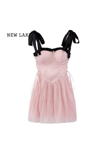 NEW LAKEparty粉色吊带连衣裙女小个子法式生日小礼服派对蓬蓬公主裙裙子