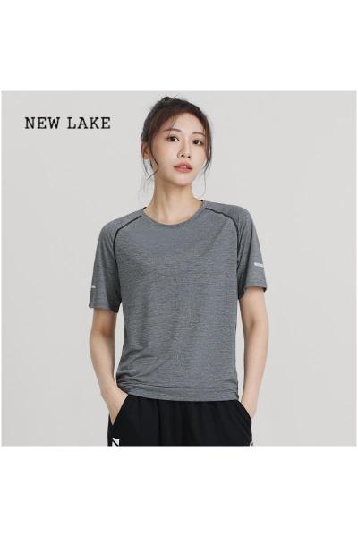 NEW LAKE运动T恤女夏季冰感速干透气短袖运动上衣跑步健身瑜伽服宽松显瘦