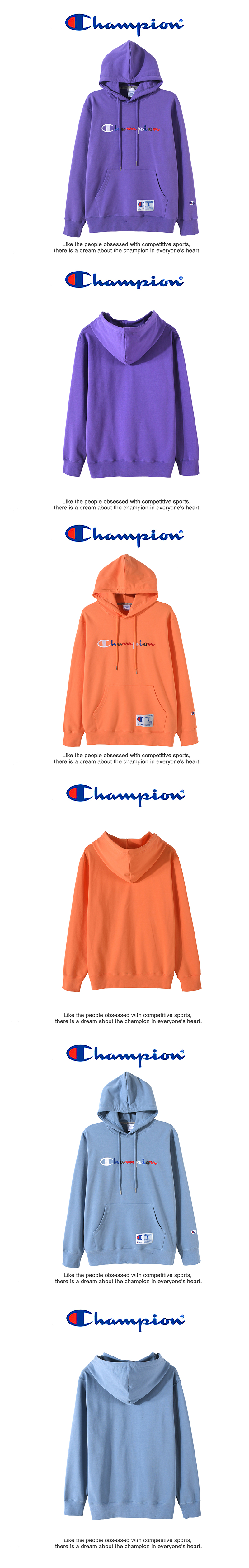 champion2020冠军彩色logo运动卫衣女士情侣刺绣春季连帽衫宽松外套