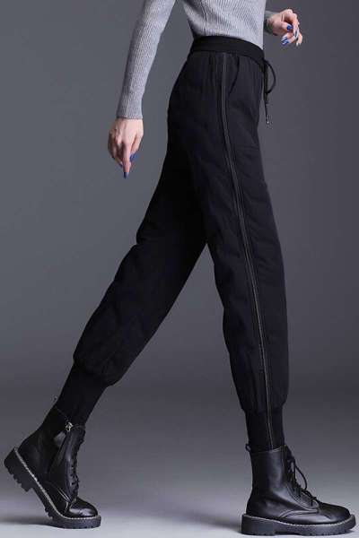 迪鲁奥(DILUAO)白鸭绒裤女时尚高腰加绒加厚白鸭绒裤子宽松哈伦裤冬季保暖显瘦妈妈装品牌女装