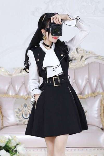 波迷娜(BOMINA)黑色拉链修身英伦背心裙女学生韩版2021春季韩版 单件/套装可选