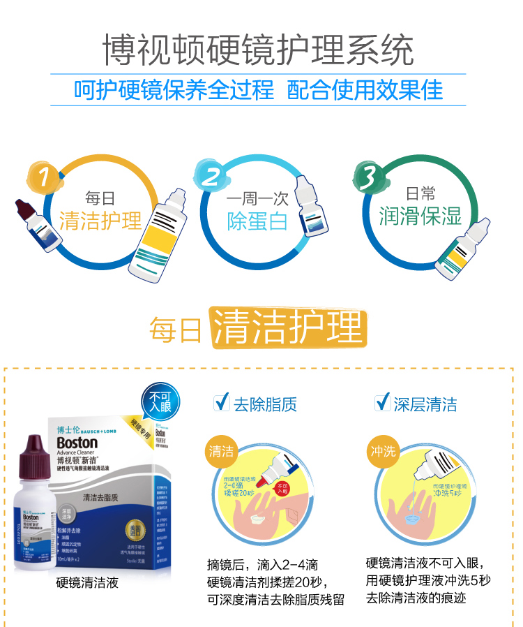 博视顿先进护理液120ml润眼液10ml清洁液10ml2硬性角膜接触rgp隐形