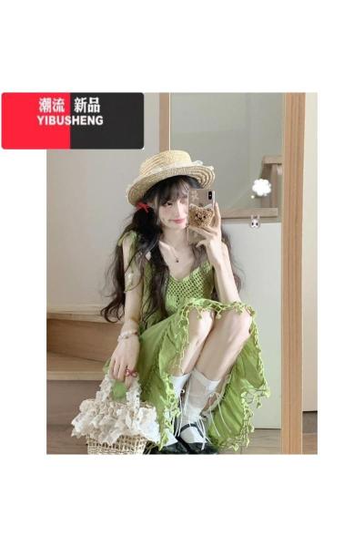 YIBUSHENG茶歇法式吊带连衣裙女季2024新款高级感气质海边度假小个子短裙
