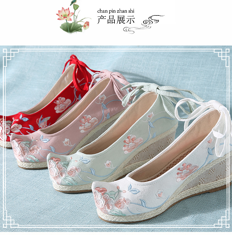 汉服绣花鞋增高千层底女布鞋古风鞋子女鞋古代翘头履鞋低帮鞋弓鞋 知