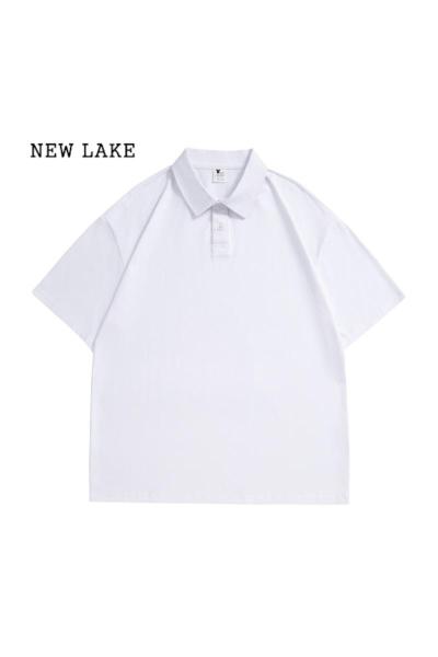 NEW LAKE男女同款纯棉宽松polo衫美式复古上衣夏季新款短袖纯色T恤情侣装