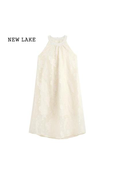 NEW LAKE连衣裙女装夏季温柔度假风减龄中长款蕾丝钩花背心裙子