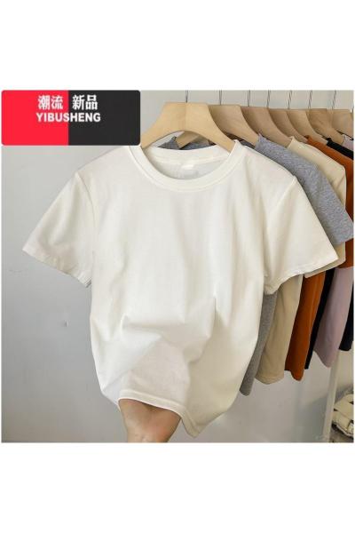 YIBUSHENG紫色t恤女短袖修身显瘦2024新款季正肩上衣美式复古体恤潮