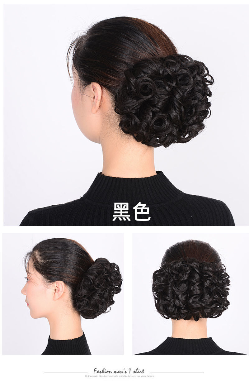 旗袍假发女拉花蓬松发髻复古盘头扣式丸子头花苞新娘盘发卷发包深棕色