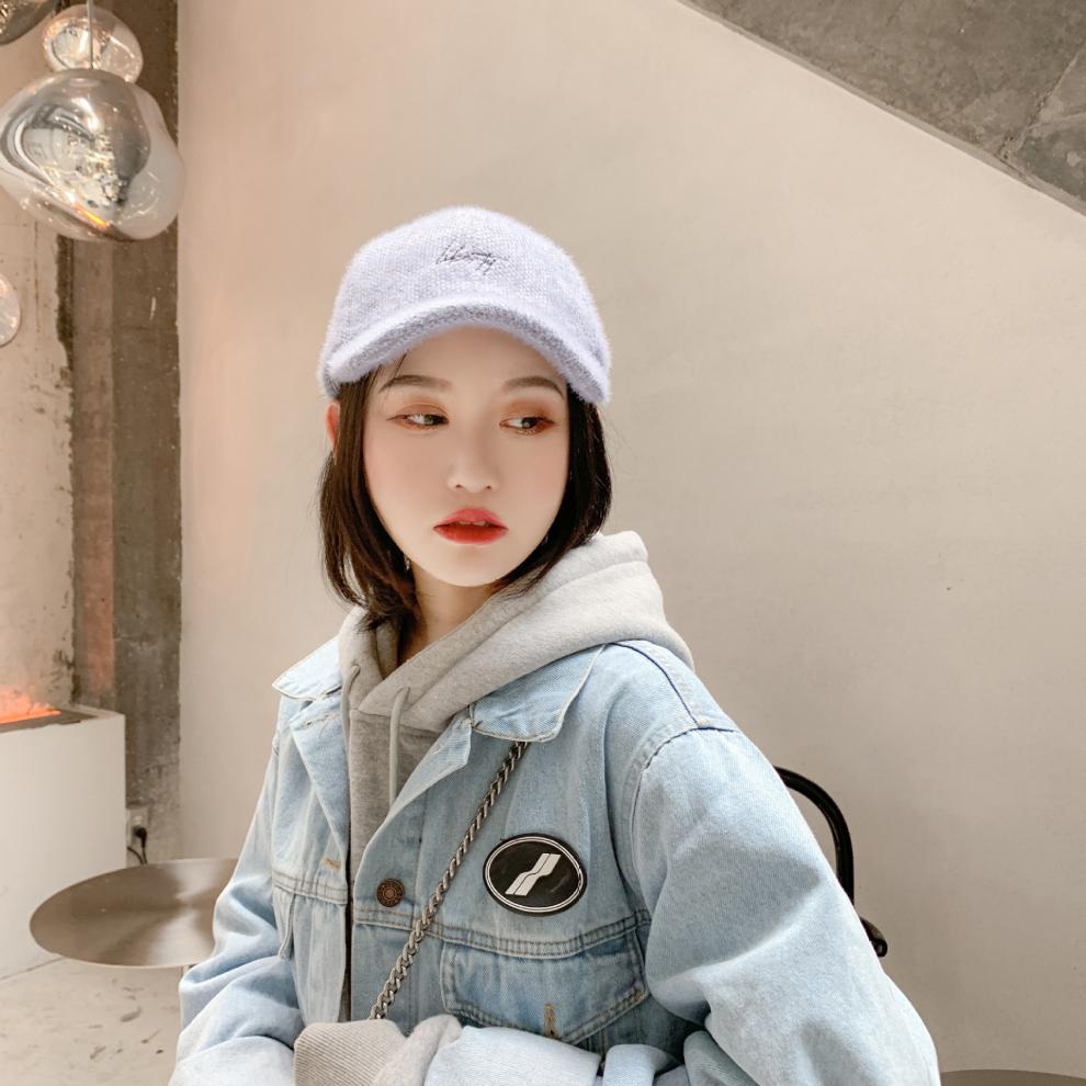 超级新品 韩国秋冬毛绒棒球帽女生韩版甜美可爱百搭潮人弯檐保暖帽子