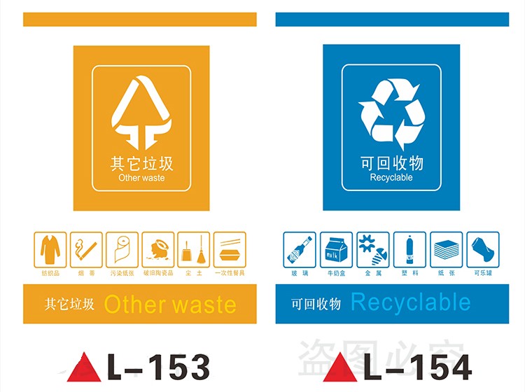 环保垃圾桶分类标识贴纸不可回收厨余干湿有害其他垃圾标志标签标贴