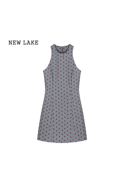 NEW LAKEmiu系波点无袖背心连衣裙女夏季法式收腰包臀裙子小个子气质短裙