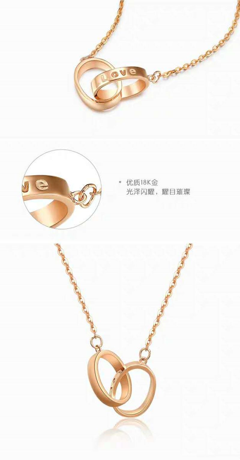 超级新品 周六福 珠宝 18k 玫瑰金项链女 双环套链au750